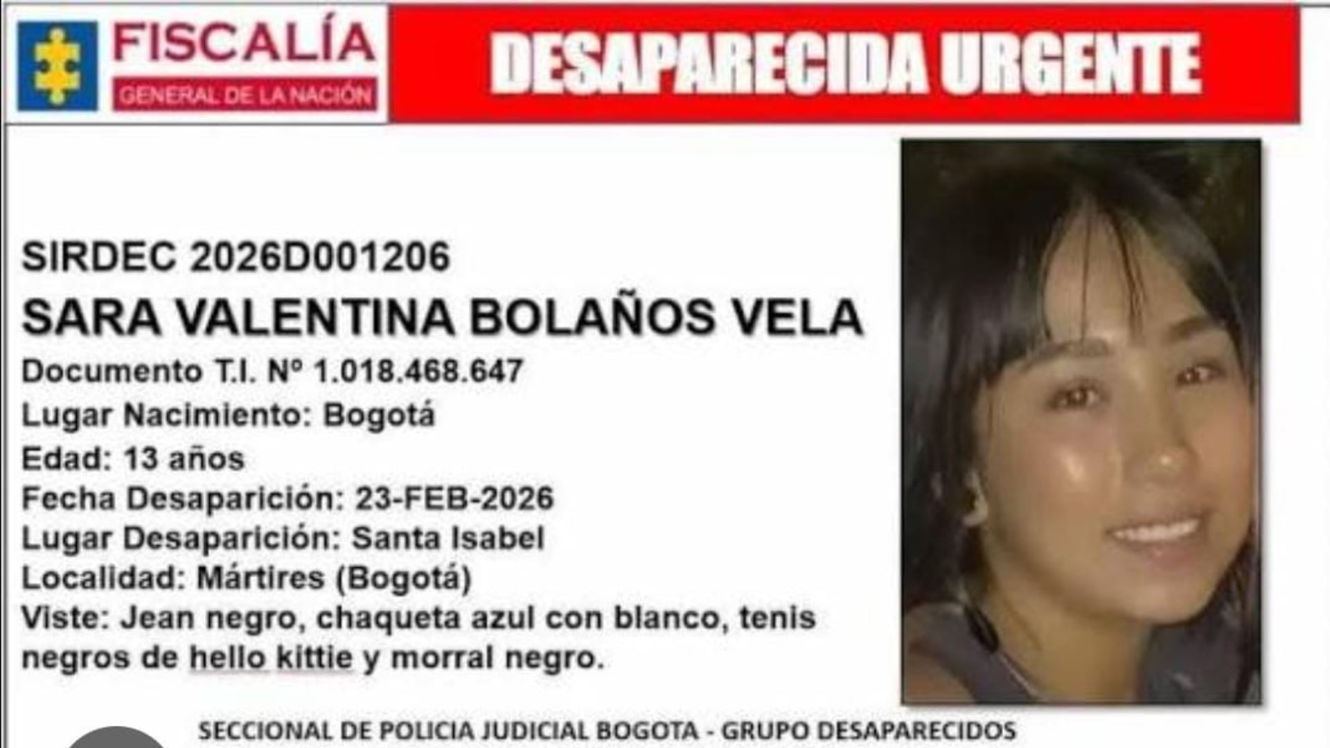 “Sarita, no tengas miedo, vuelve”: El drama de la familia de Sara Valentina, desaparecida en el centro de Bogotá