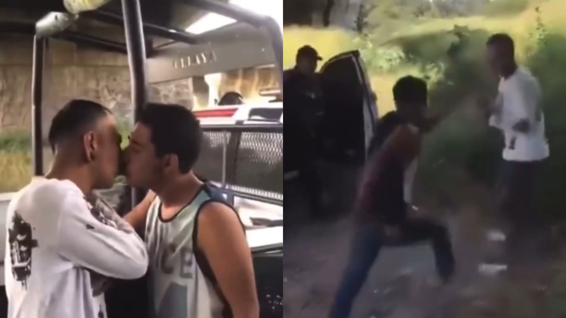 Policías obligaron a ladrones a besarse - Fotos: Capturas de pantalla de redes sociales