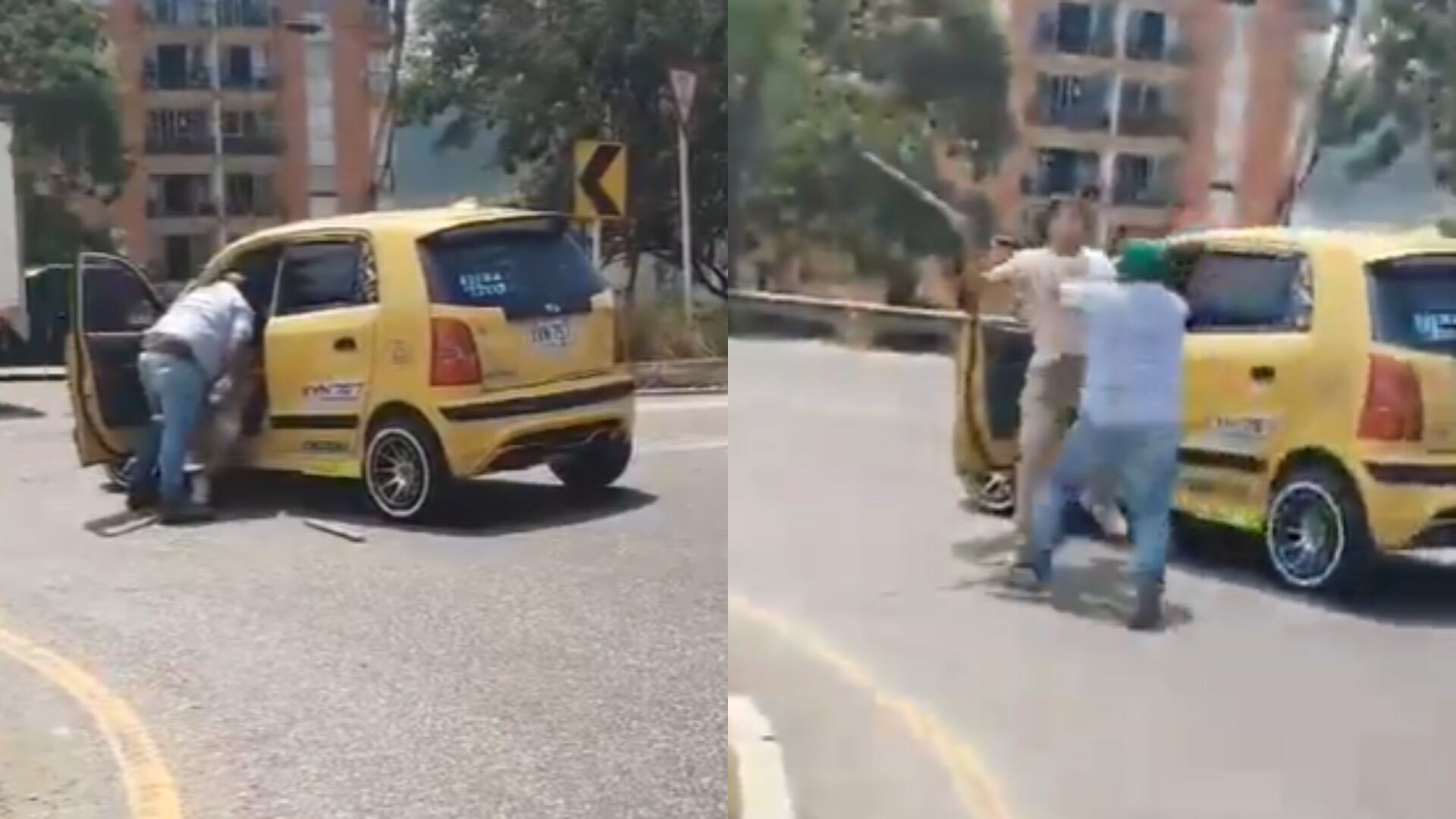Un taxista y un conductor se fueron a los golpes en plena vía de Bucaramanga: casi generan un accidente
