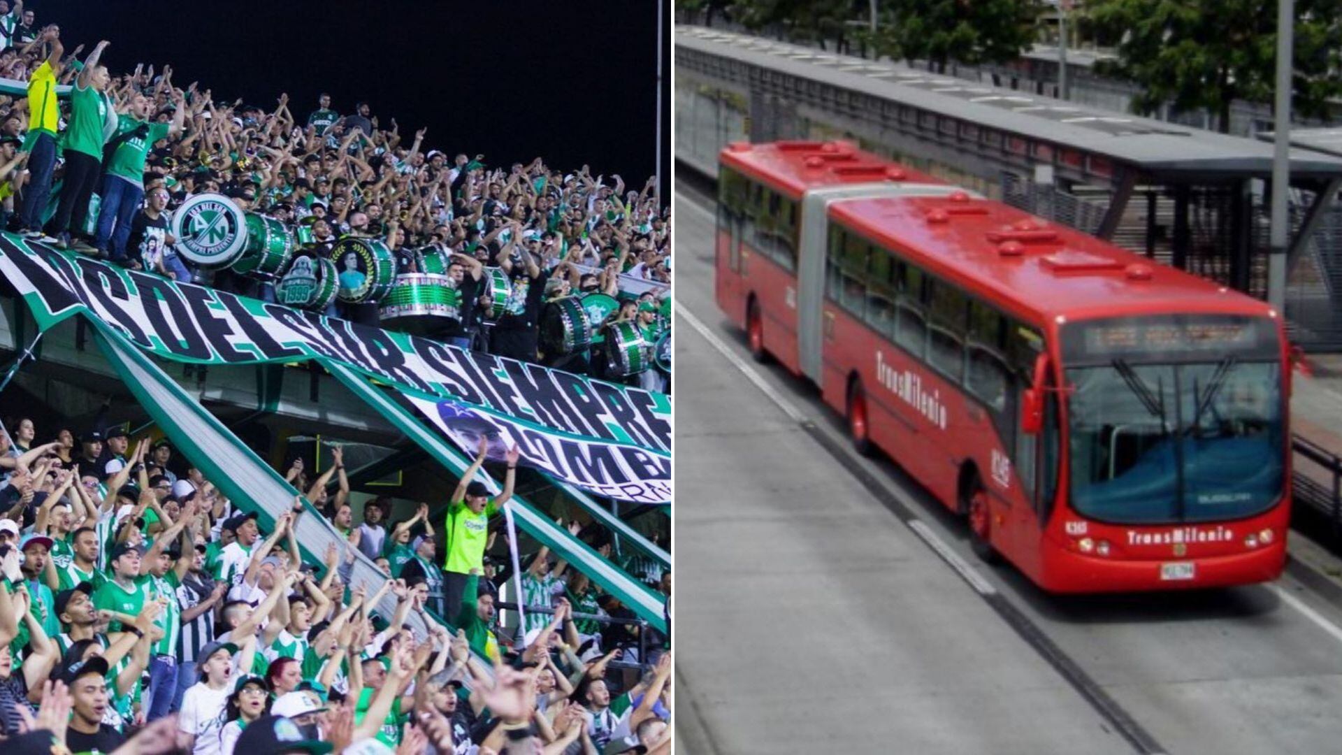 Hinchas de Nacional lucen sus camisetas en las calles de Bogotá.