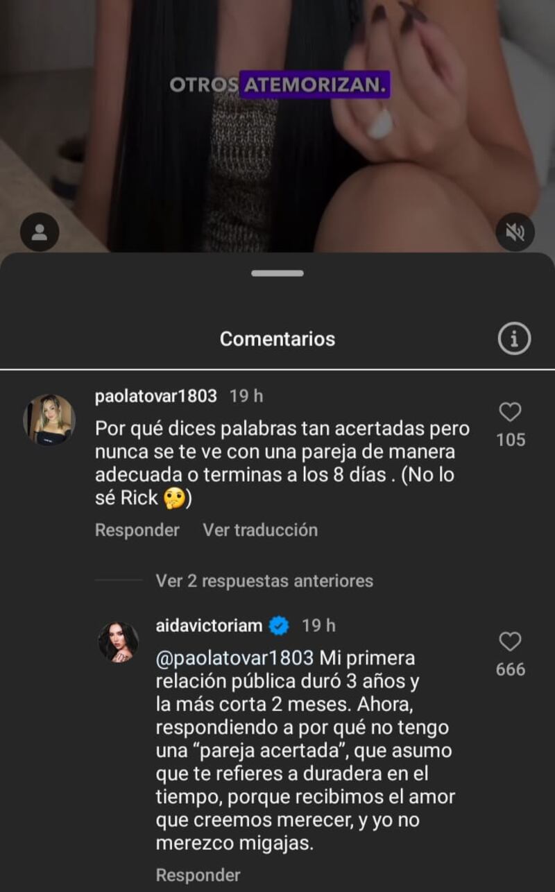 Aida Victoria Merlano dejó entrever en un comentario que sus relaciones no duran tanto porque no suelen llenar sus expectativas