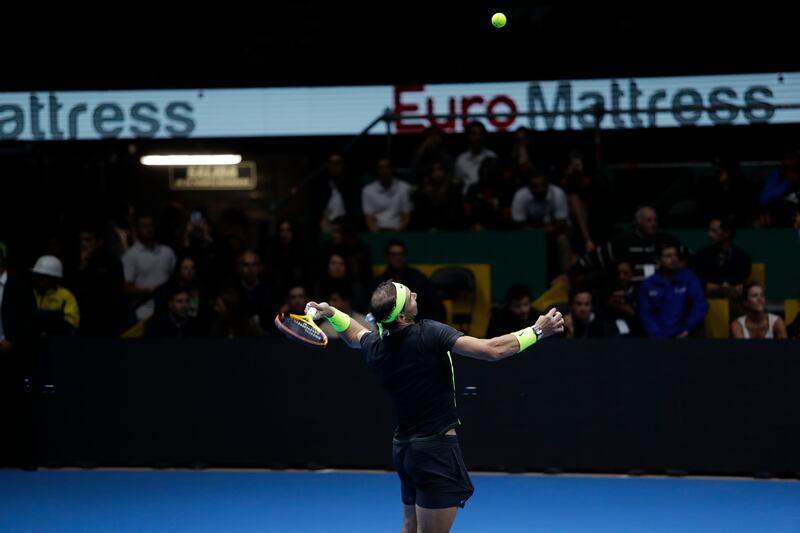 Rafael Nadal VS Casper Ruud durante su juego de exhibición en el Coliseo Live en Bogotá.