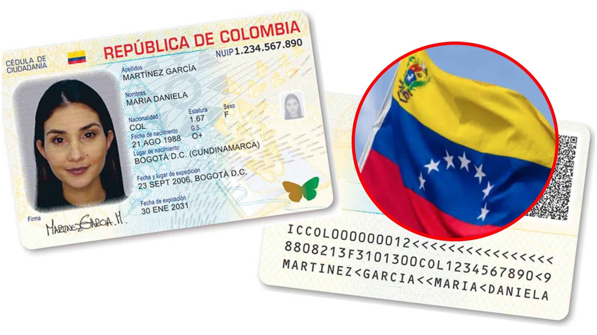 ¿Cómo adquirir documentos colombianos siendo venezolano? Este es el proceso para reclamar la nacionalidad (Foto de la cédula digital colombiana y bandera de Venezuela)