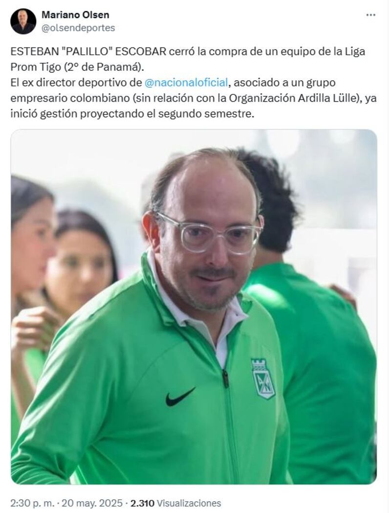 Esteban ‘Palillo’ Escobar cerró la compra de un equipo de fútbol en el exterior