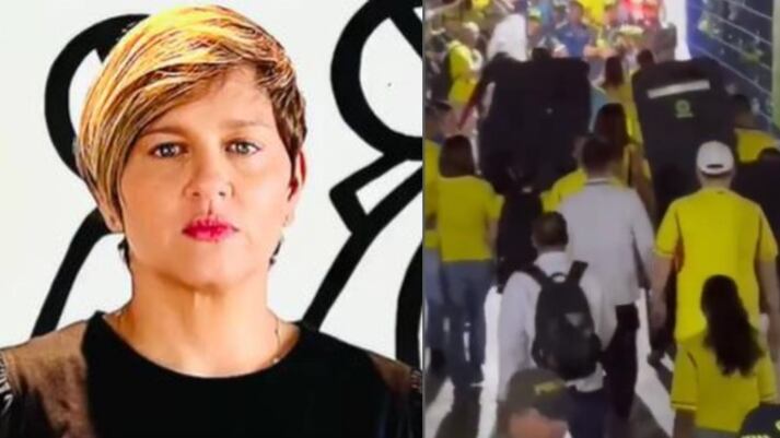 Verónica Alcocer manda beso ante gritos de "Fuera Petro" en el partido de Colombia contra Brasil.