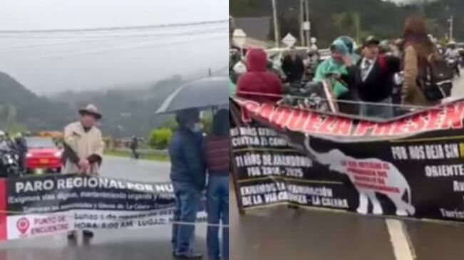 Foto protesta en la vía Bogotá-La Calera por abandono de obras de infraestructura en Cundinamarca: se presentas bloqueos.