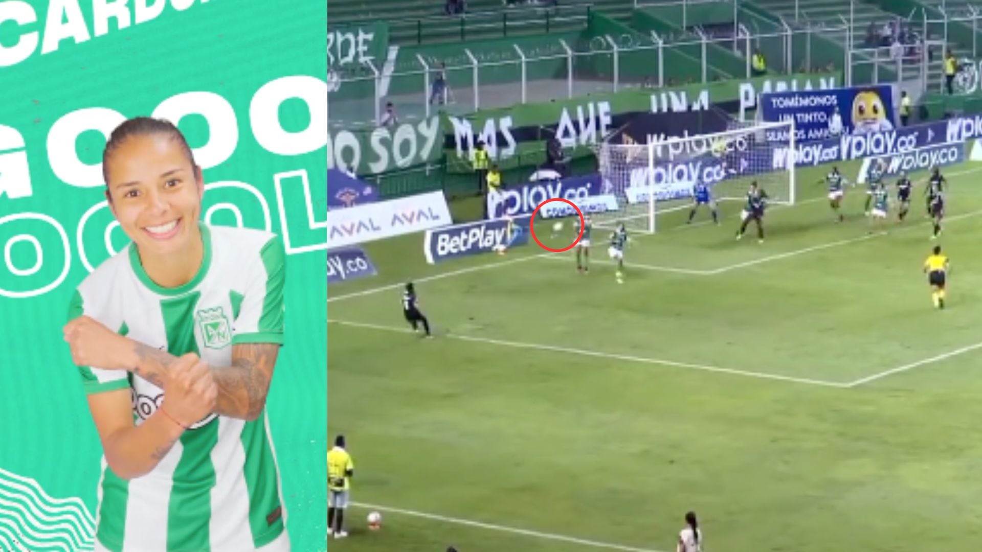Geraldine Cardona marcó golazo de tiro libre para Atlético Nacional en la Liga Femenina.