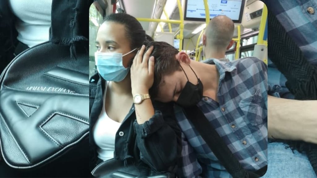 Hombre se durmió en el hombro de una mujer, ella lo dejó descansar y se hizo viral en redes