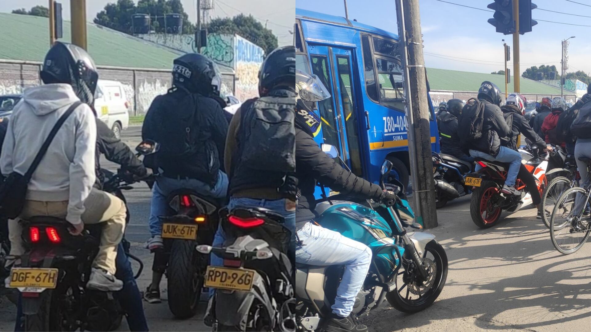 Vuelve y juega: otra vez graban trancón de motos en un andén de Bogotá