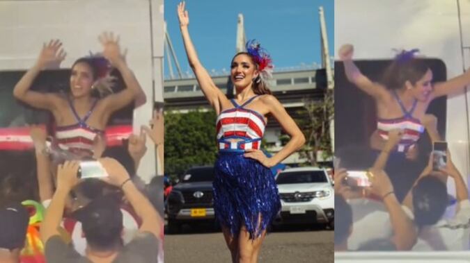 Reina del Carnaval de Barranquilla Melissa Cure celebró la décima estrella del Junior en caravana.