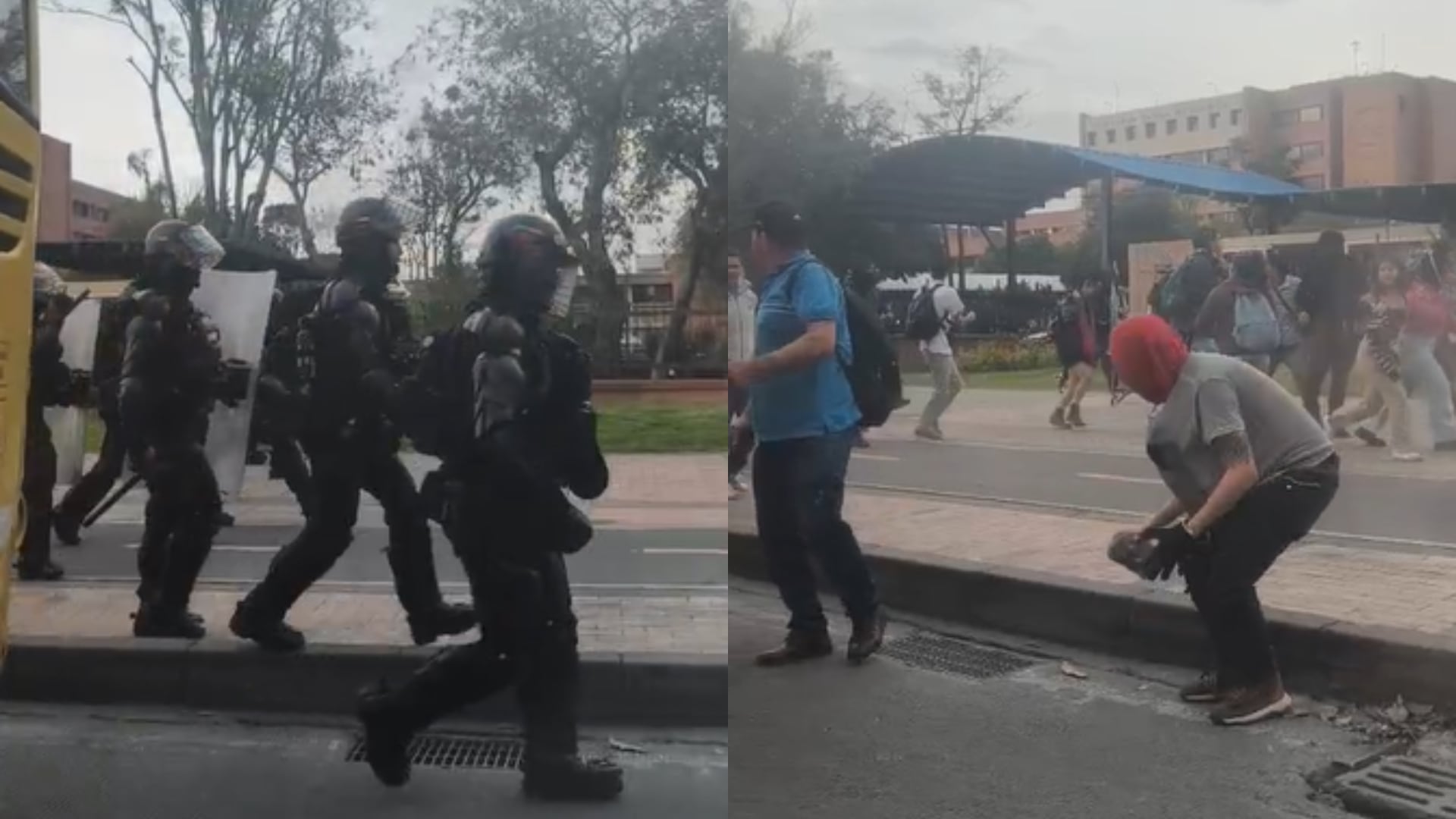 Impactantes vídeos de enfrentamientos entre encapuchados y las autoridades en medio de protestas en Bogotá