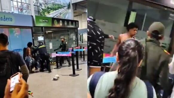 Foto riña con arma blanca en el Metro de Medellín desata pánico en estación San Antonio.