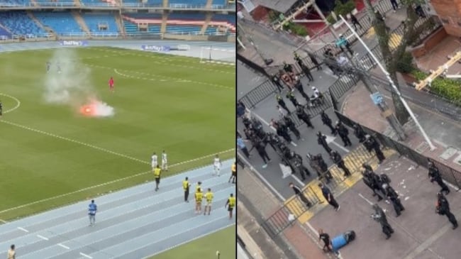 Foto caos en el Pascual Guerrero: bengalas, desmanes y falta de garantías frenaron juego entre Boca Juniors y Deportivo Cali.