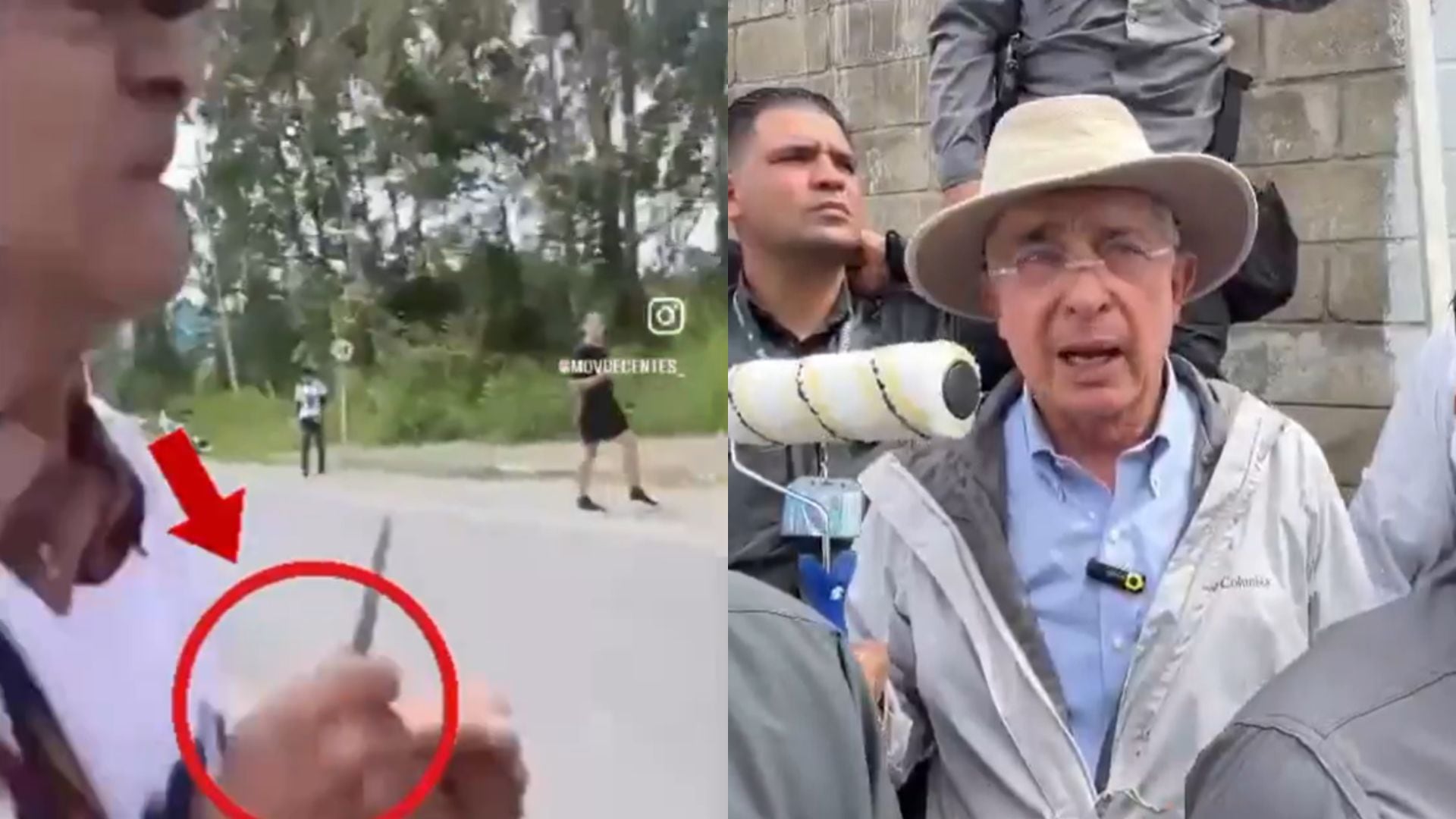Manifestante con navaja en las protestas afuera de la casa de Uribe