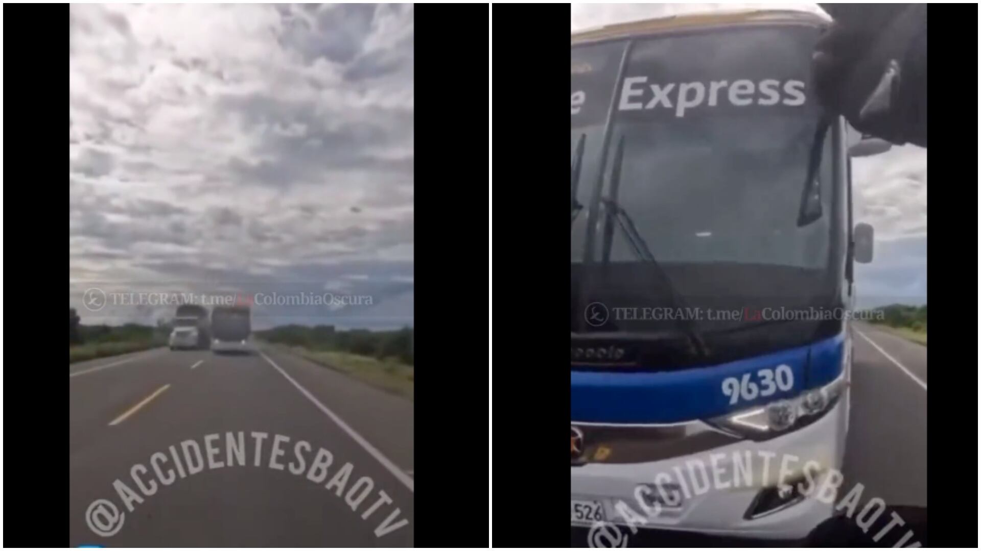 Por imprudencia un conductor de bus hizo que un motociclista tuviera el susto de su vida (Redes sociales)