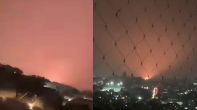 Reportan luces rojas y verdes en el cielo de Barranquilla durante fuerte tormenta y vendaval.