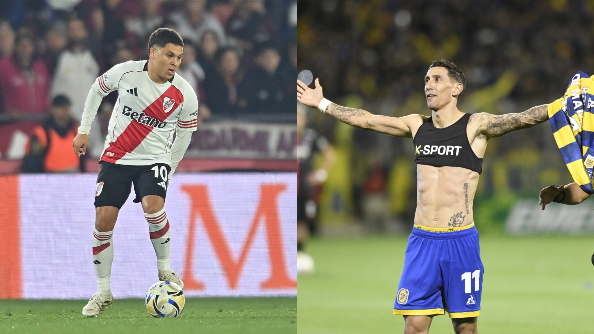 Juan Fernando Quintero y Ángel Di María - Fotos: Redes de River Plate y Rosario Central