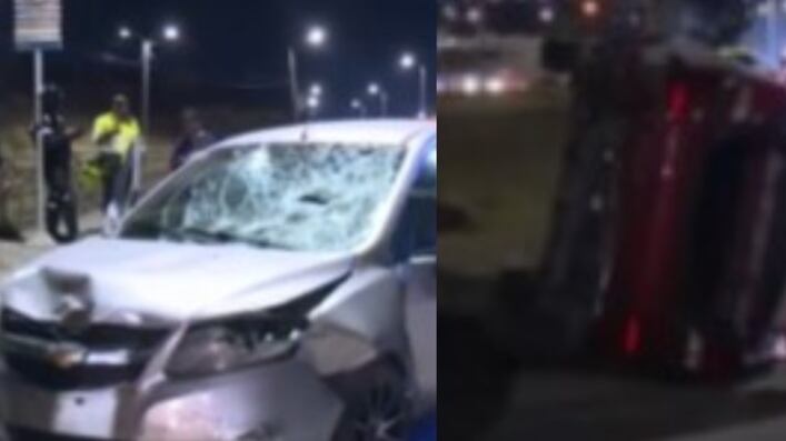 Ladrones robaron, huyeron y se volcaron en un carro en Bogotá.
