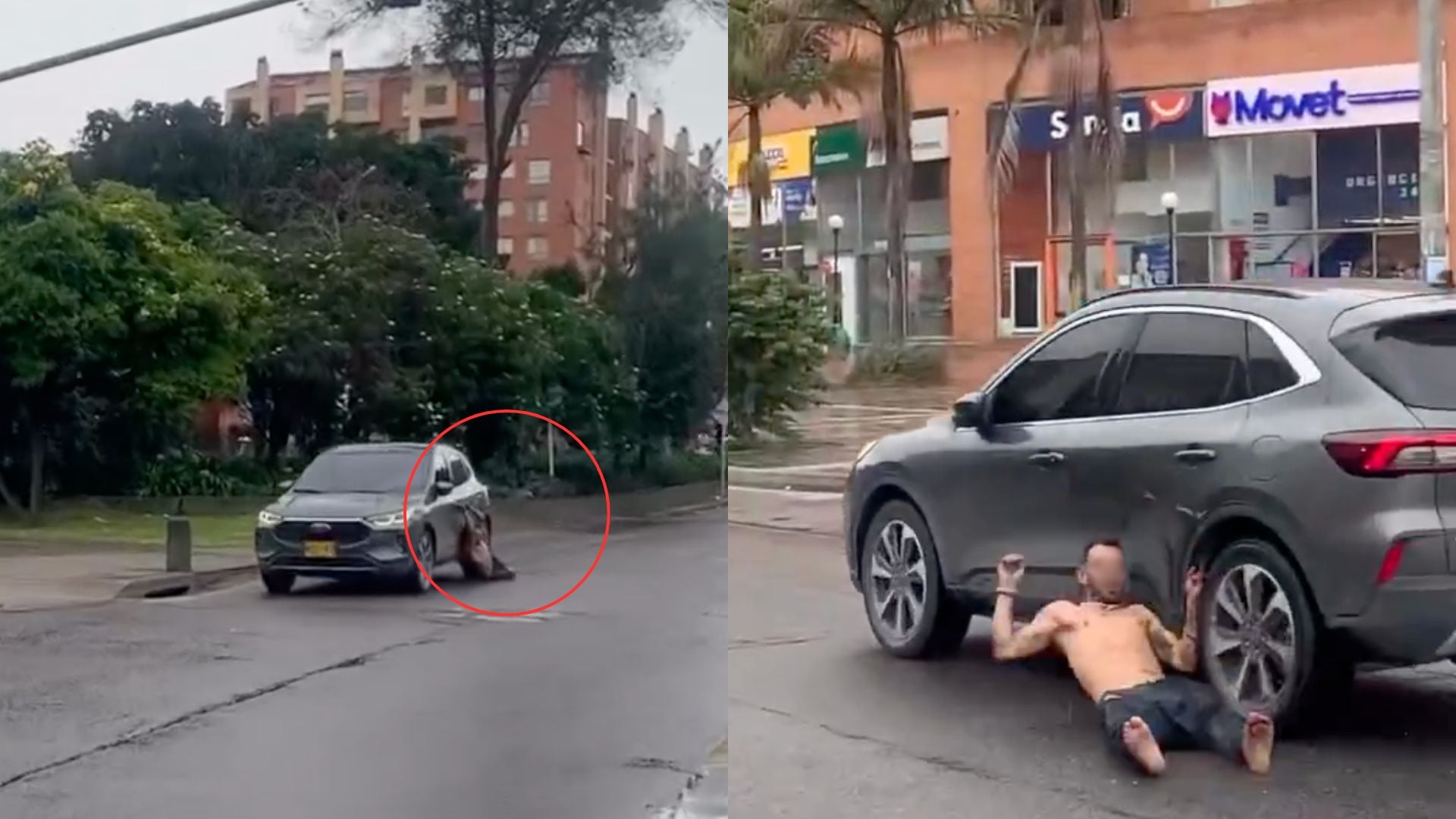 Impactante video en Bogotá muestra a un conductor arrastrando varias cuadras a un habitante de calle aferrado a una camioneta.