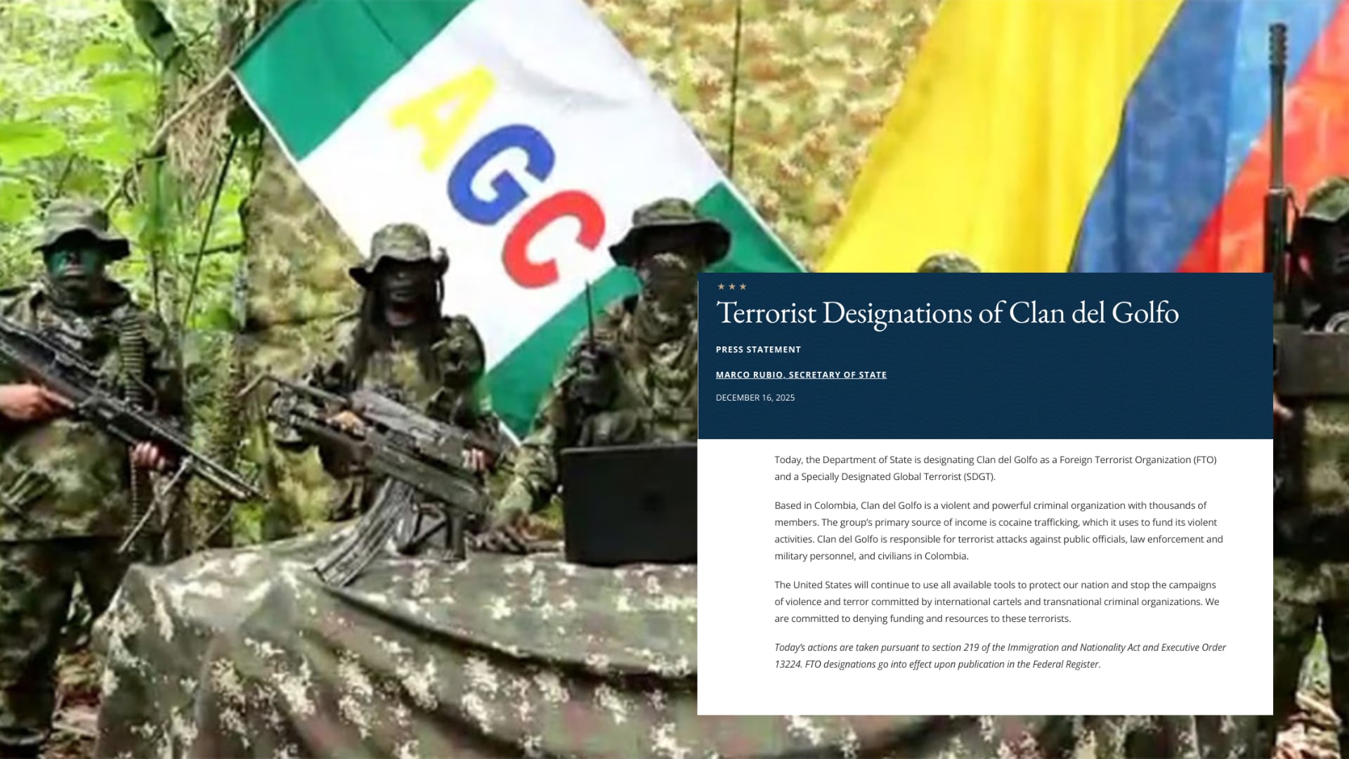 Clan del golfo es incluido en la Lista Clinton