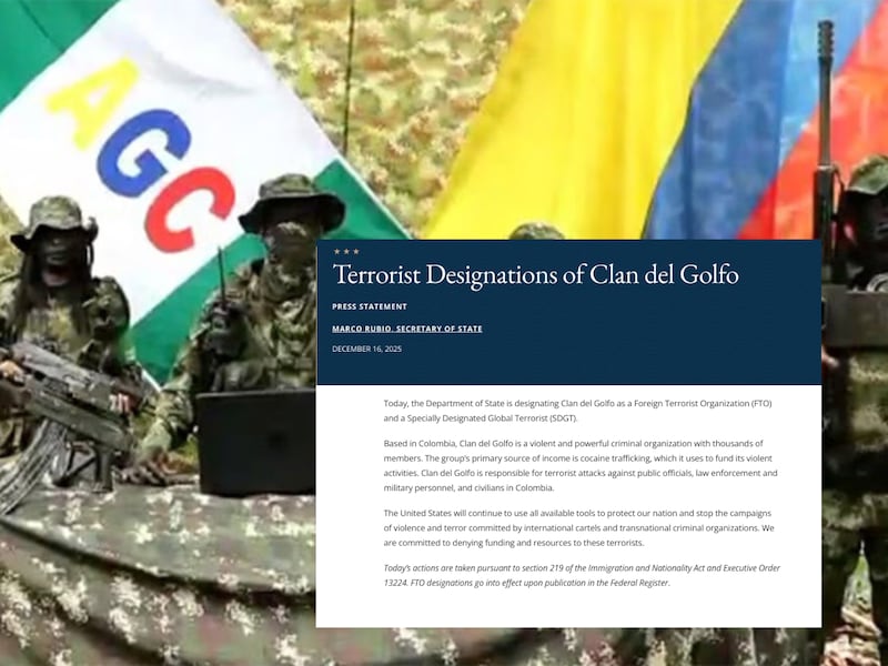 Estados Unidos declara al Clan del Golfo como Organización Terrorista Extranjera y la incluye en la Lista Clinton