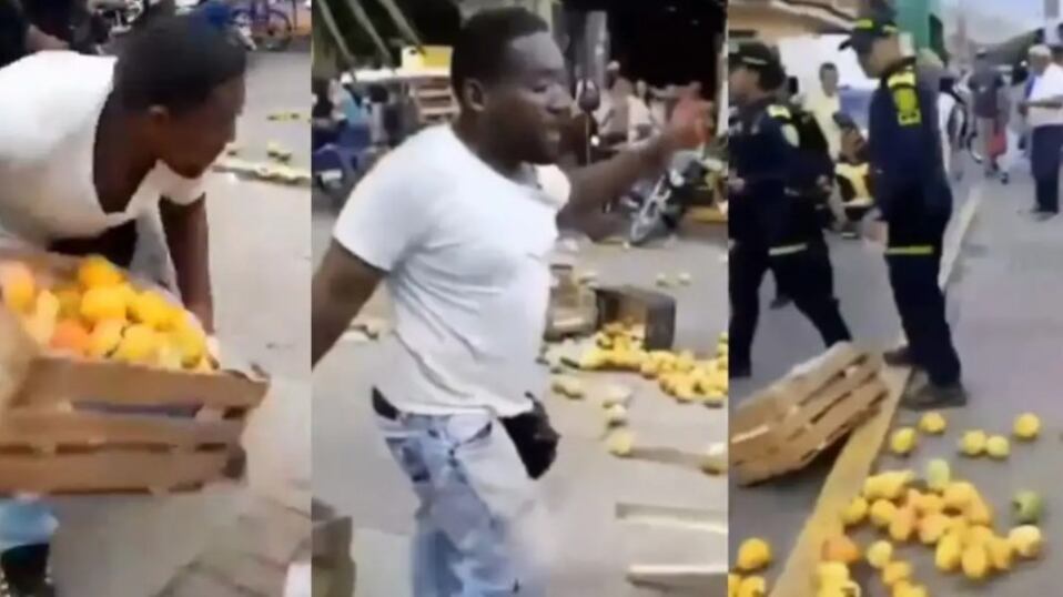 Vendedor bota su mercancía para evitar que la Policía se la decomise.