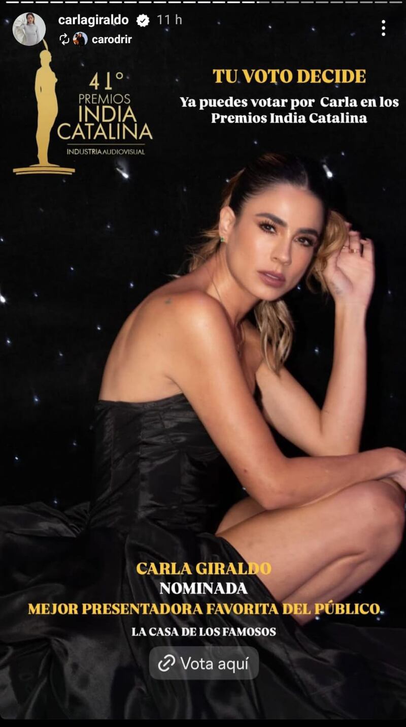Carla Giraldo fue nominada a Premio India Catalina