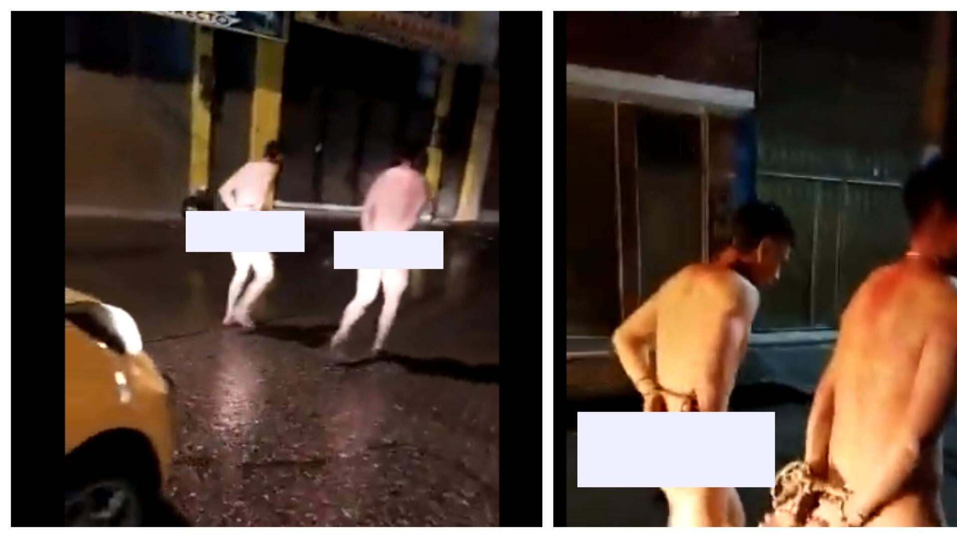 Desnudos y amarrados de las manos, taxistas obligaron a dos presuntos ladrones a hacer la conocida ‘marcha de la vergüenza’ (redes sociales)
