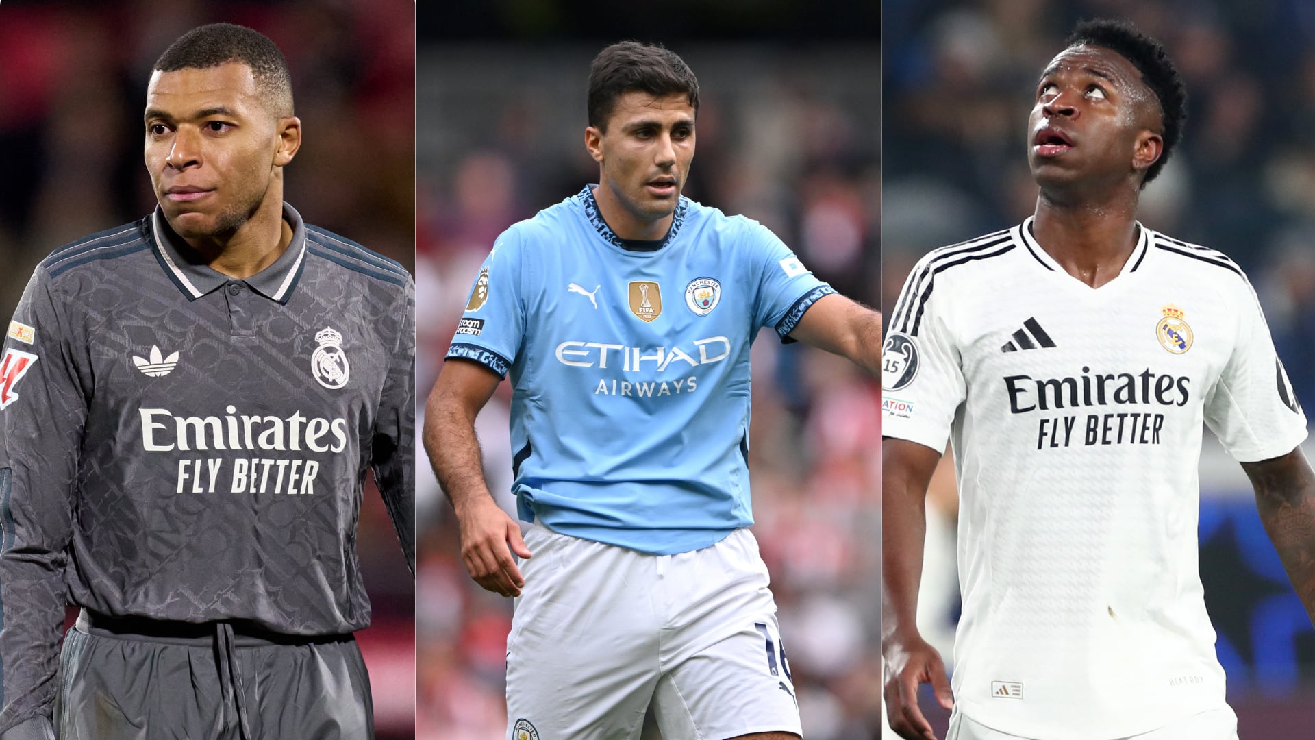 Mbappé, Vinícius y Rodri - Fotos: Getty