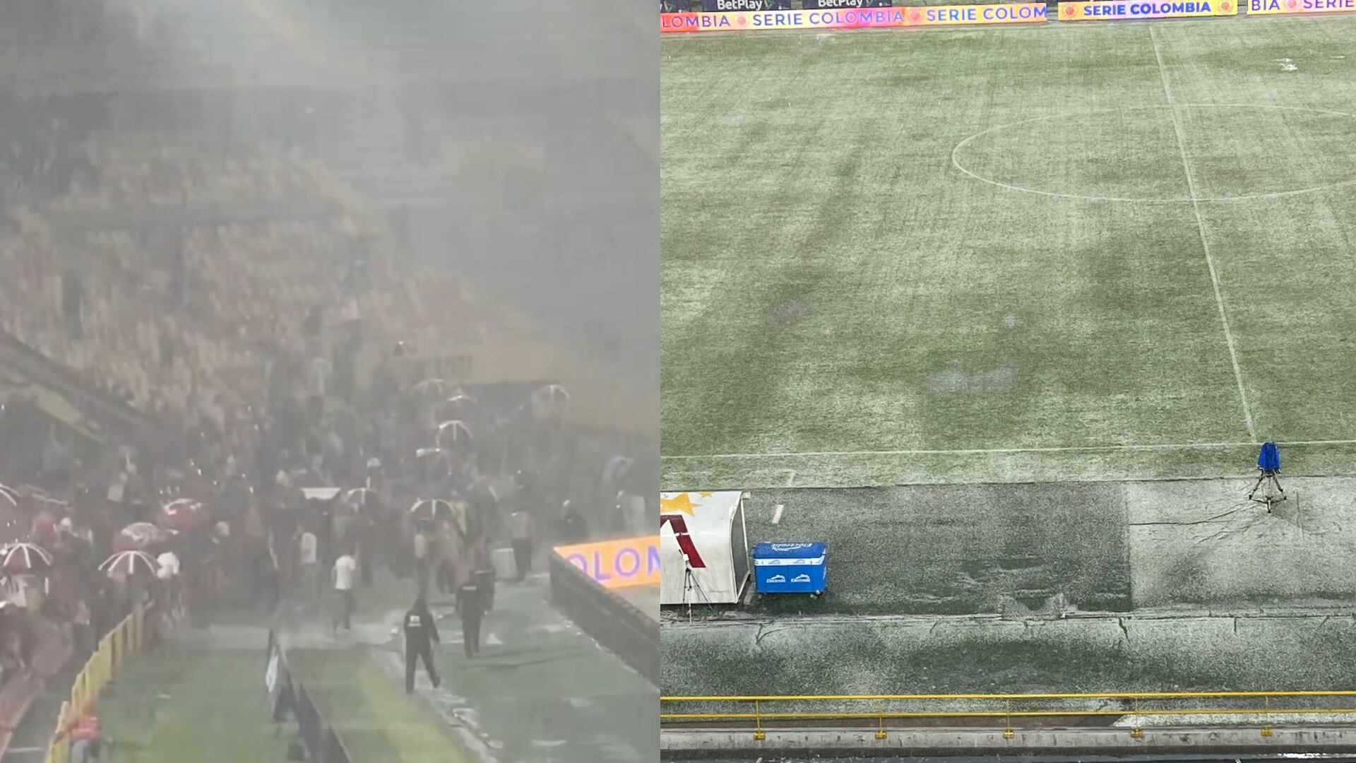 Hinchas del América y granizada en El Campín - Fotos: Captura de pantalla de redes sociales