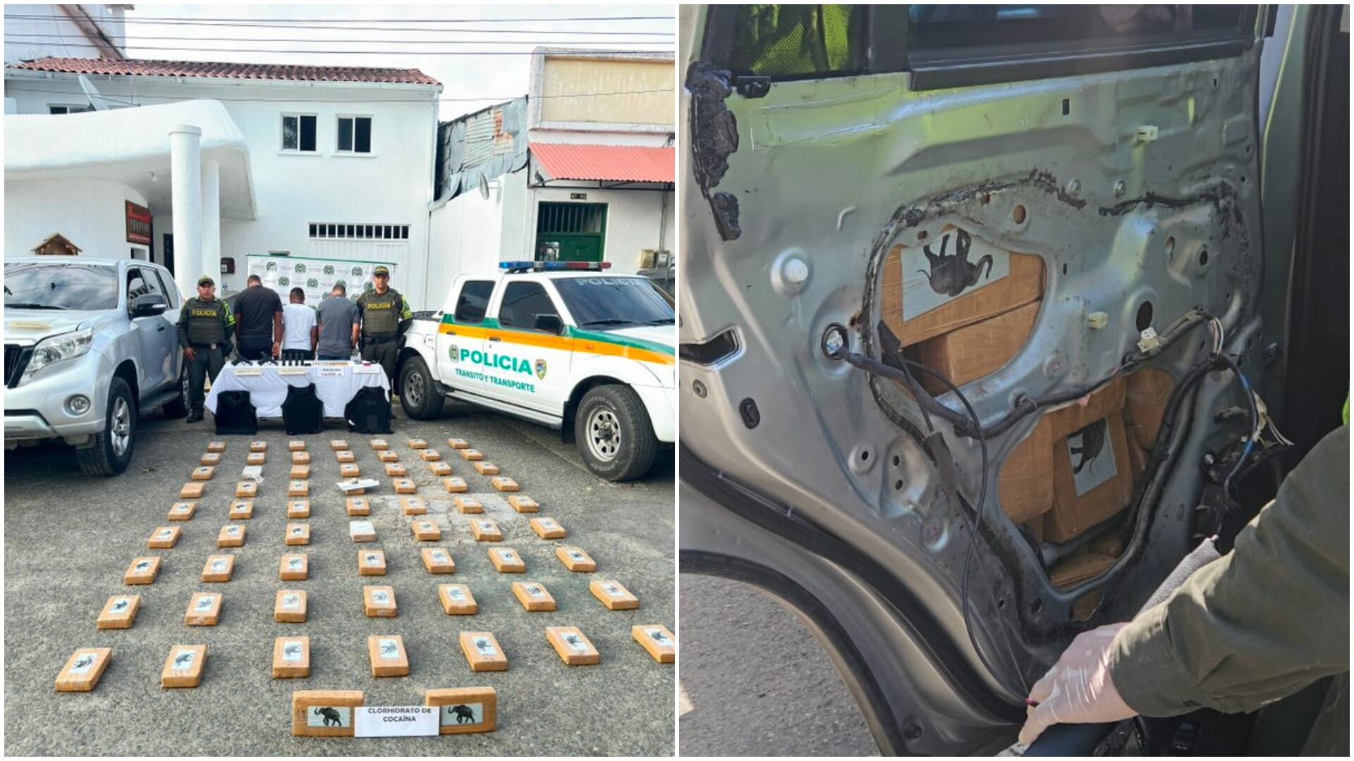 Incautan 65 kilos de cocaína en camioneta de la UNP: Últimas noticias de seguridad en Colombia (imagen tomada de X de la Unidad de Protección Nacional donde muestran la camioneta implicada en el tráfico de droga, el cargamento incautado y a los implicados en el delito)