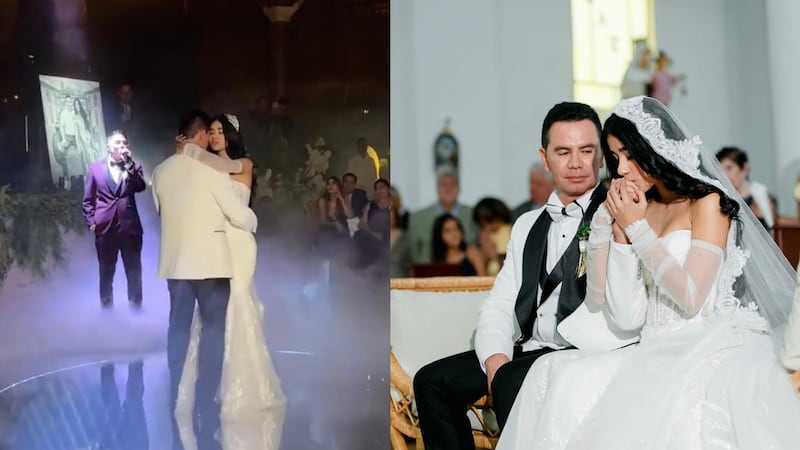 Jenny López y Jhonny Rivera en su matrimonio