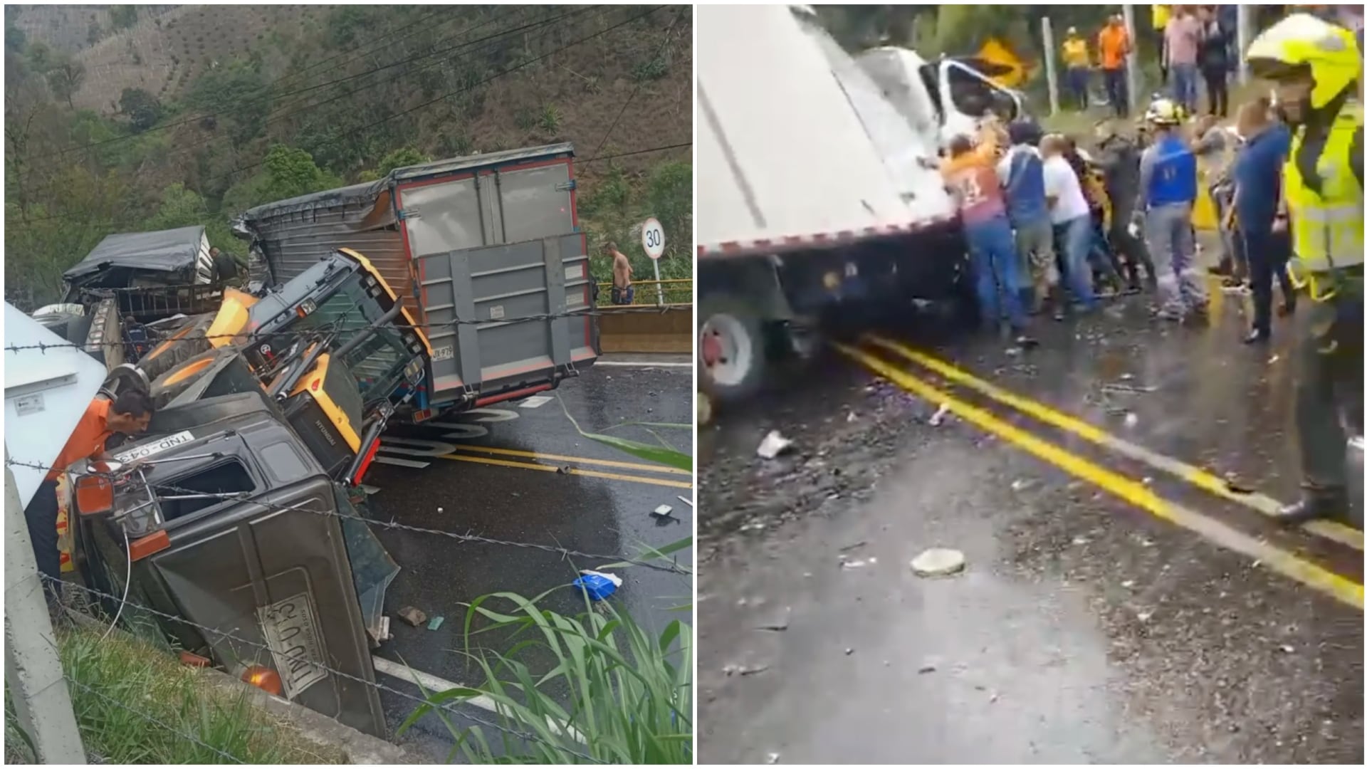 Fuerte accidente en Cajamarca provoca cierre en la vía centro-occidente de Colombia (Imágenes tomadas de @REPORTEROSLinea y redes sociales)
