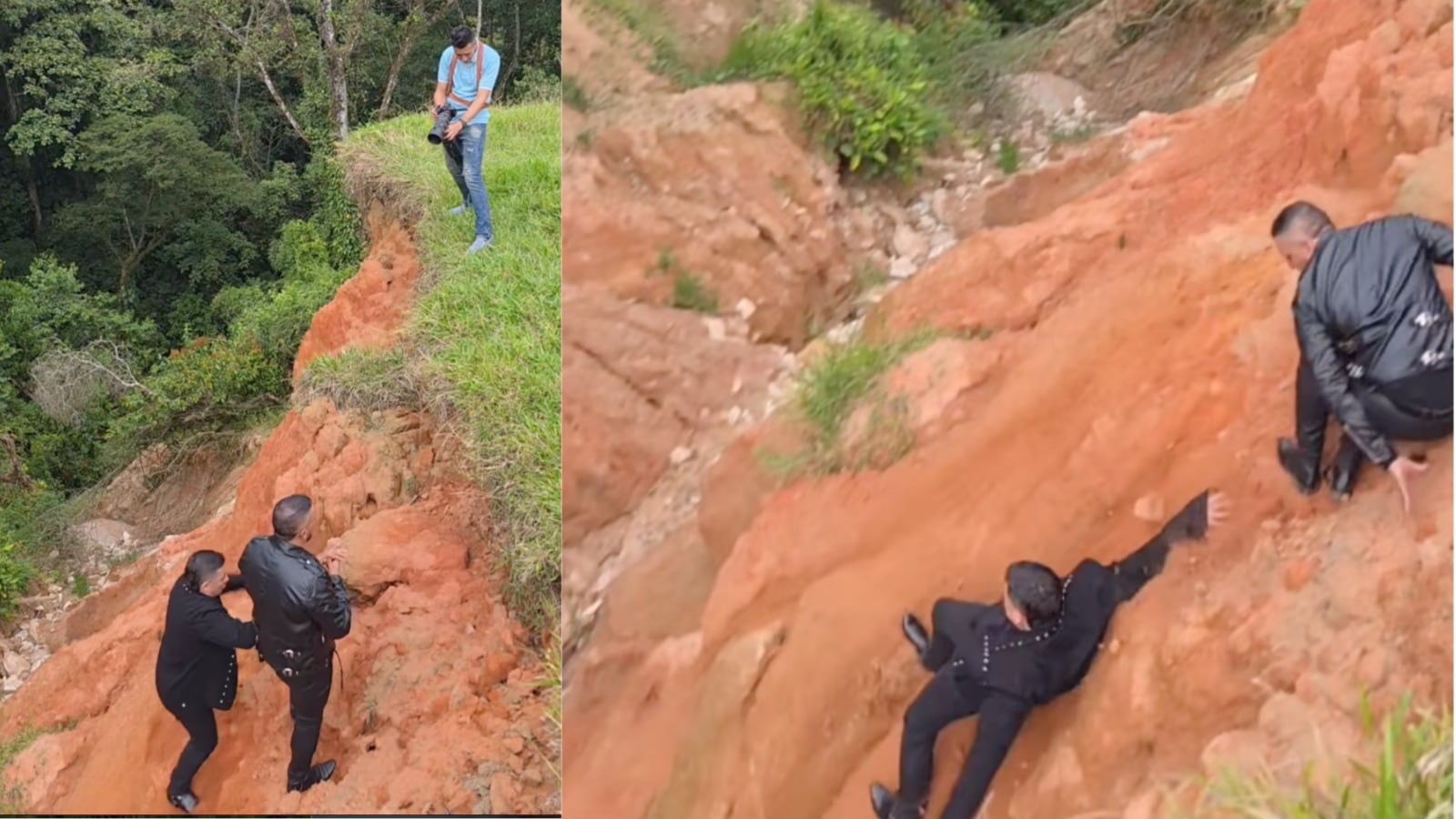 Cantante de música popular se cayó por un barranco en plena grabación.