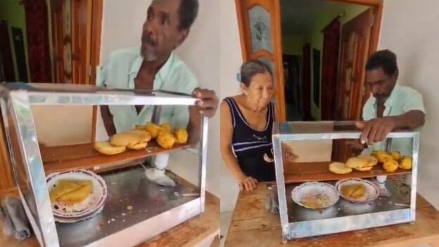 Con una piedra partió los vidrios de la vitrina de una pareja de esposos adultos mayores que sobreviven vendiendo fritos..