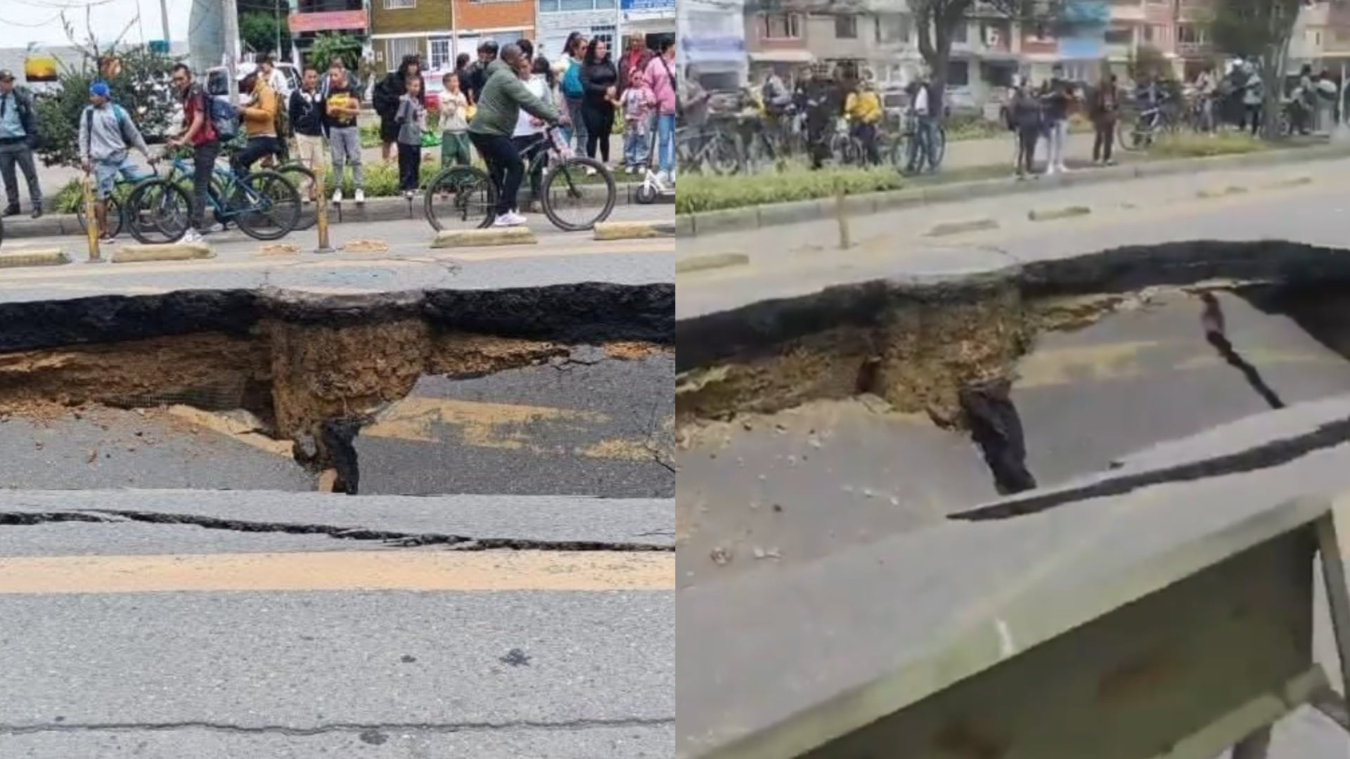 Hundimiento de la vía en Bogotá - Fotos: Capturas de pantalla de videos tomados por algunos transeúntes el 7 de marzo del 2026