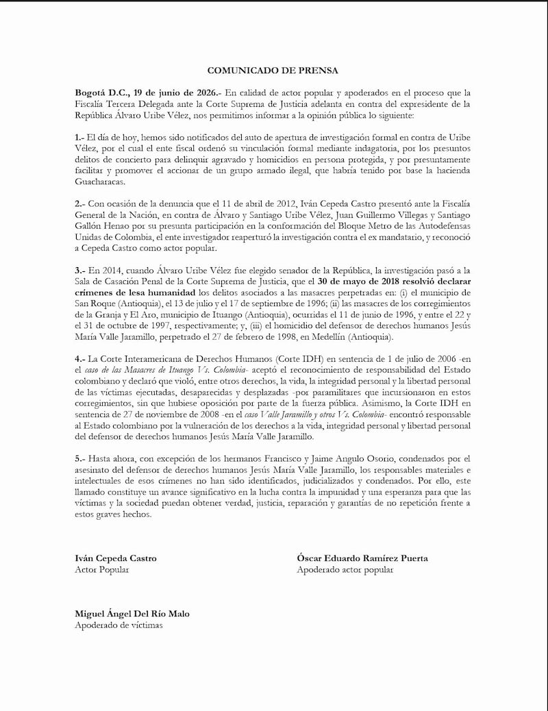 Iván Cepeda sobre el llamado de Uribe a indagatoria