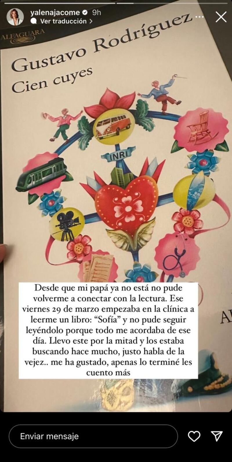 Yalena Jacome confesó que no pudo seguir con la lectura luego del fallecimiento de su padre, per ahora todo cambió gracias a un libro