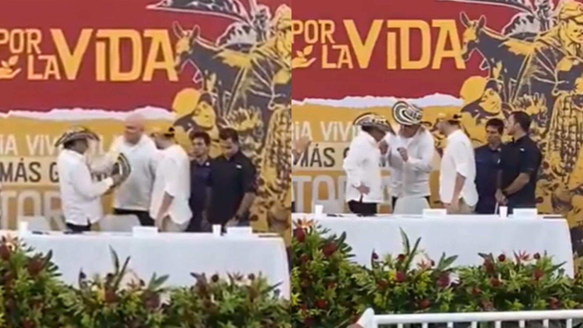 El saludo del presidente Petro y el exlíder paramilitar Salvatore Mancuso.