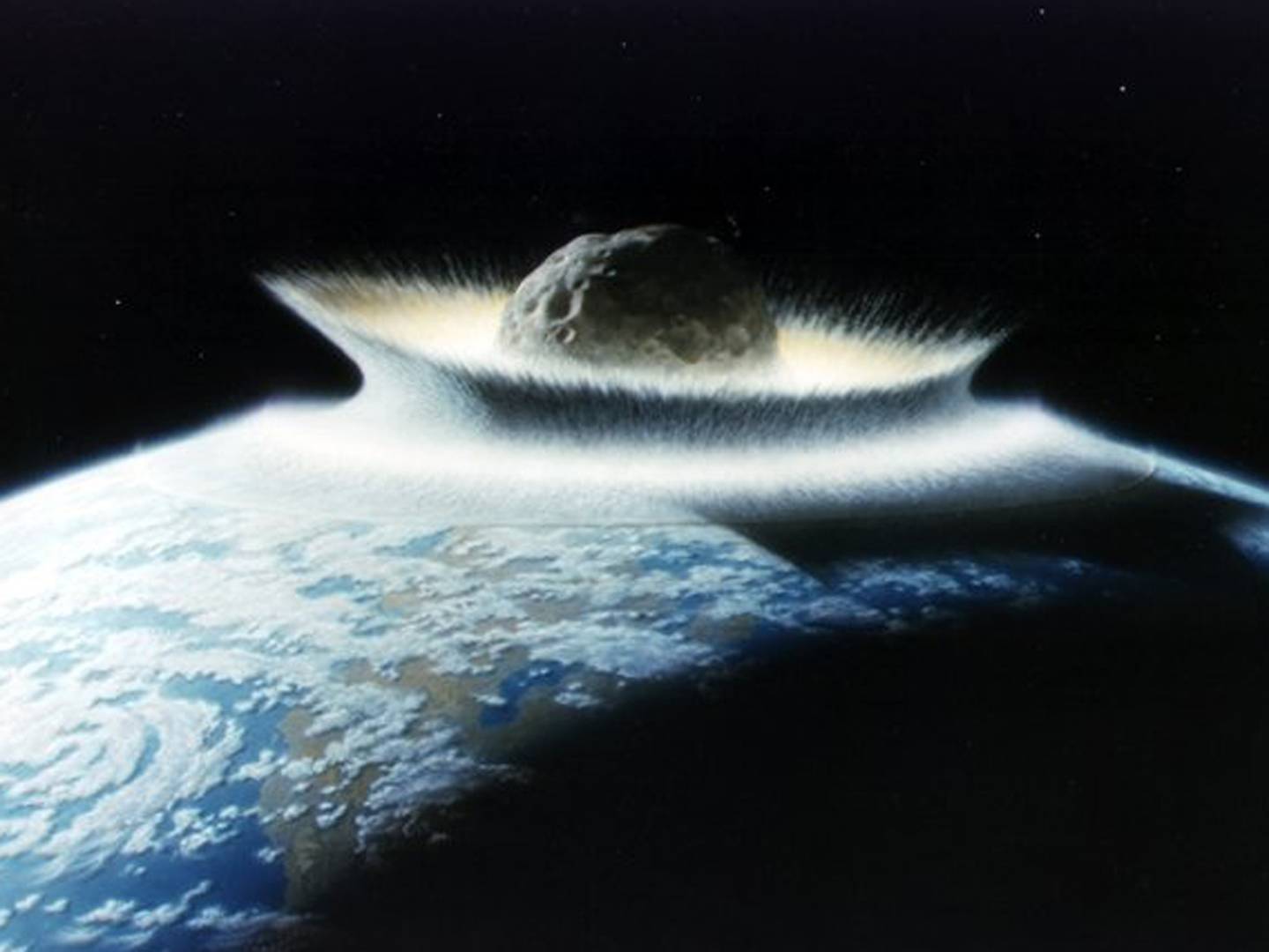 Representación gráfica de la Tierra siendo impactada por un asteroide