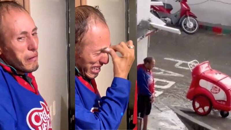 Hombre lloraba desconsolado frente a su carro de helados