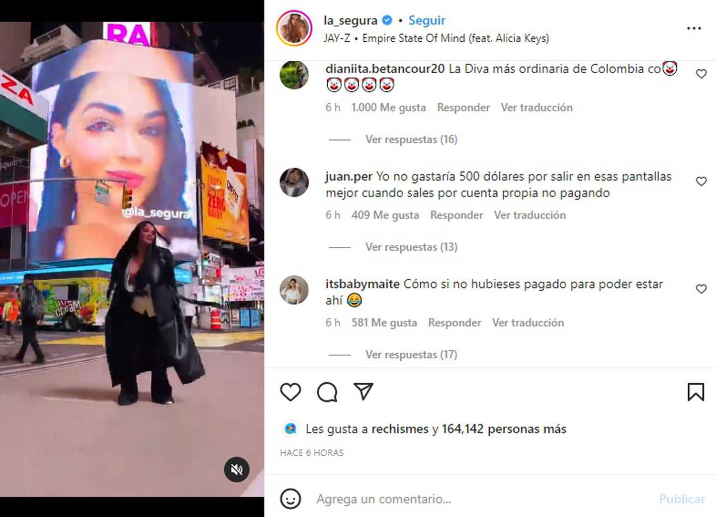 Usuarios de Instagram critican a 'La Segura' por su "logro" en Nueva York