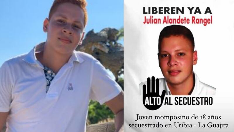 En la madrugada del 7 de diciembre fue secuestrado Julián Alandete Rangel, un joven de 19 años oriundo de Mompox (Bolívar) en Uribia (La Guajira).